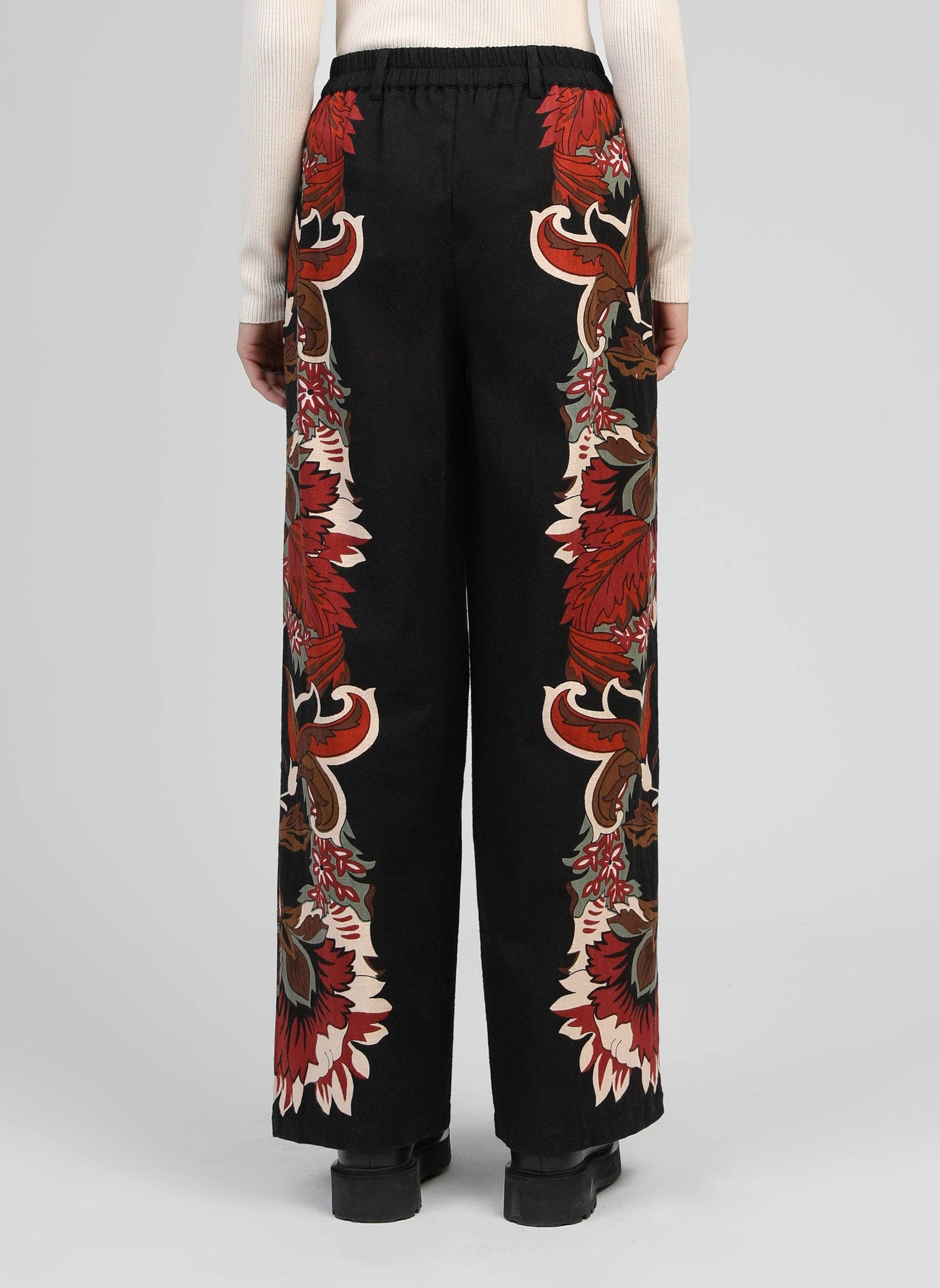 Pantaloni a palazzo a vita alta con stampa romantica