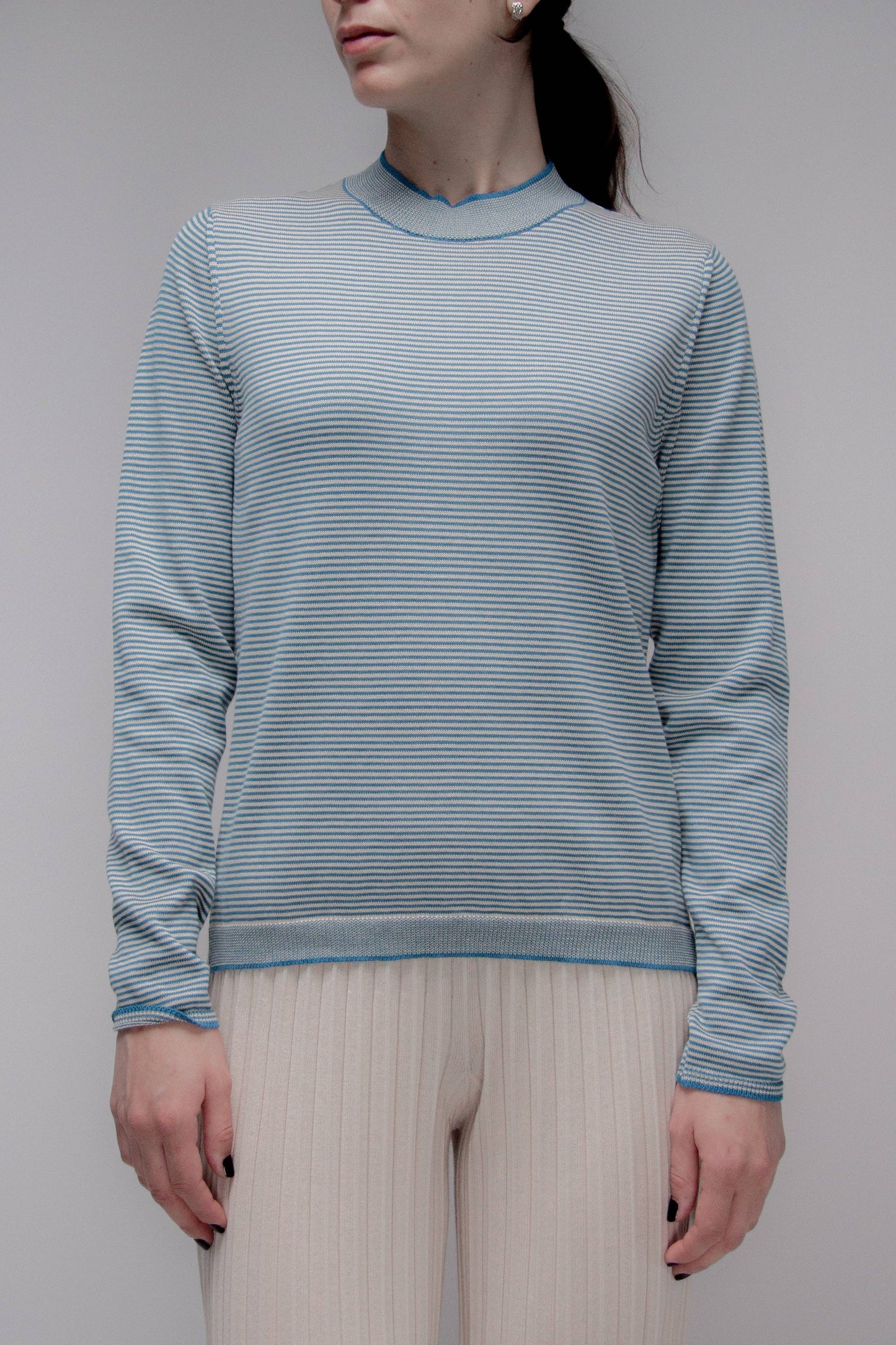 Maglione girocollo a righe in cotone Pima