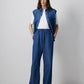 Pantaloni in denim leggero a vita alta con coulisse