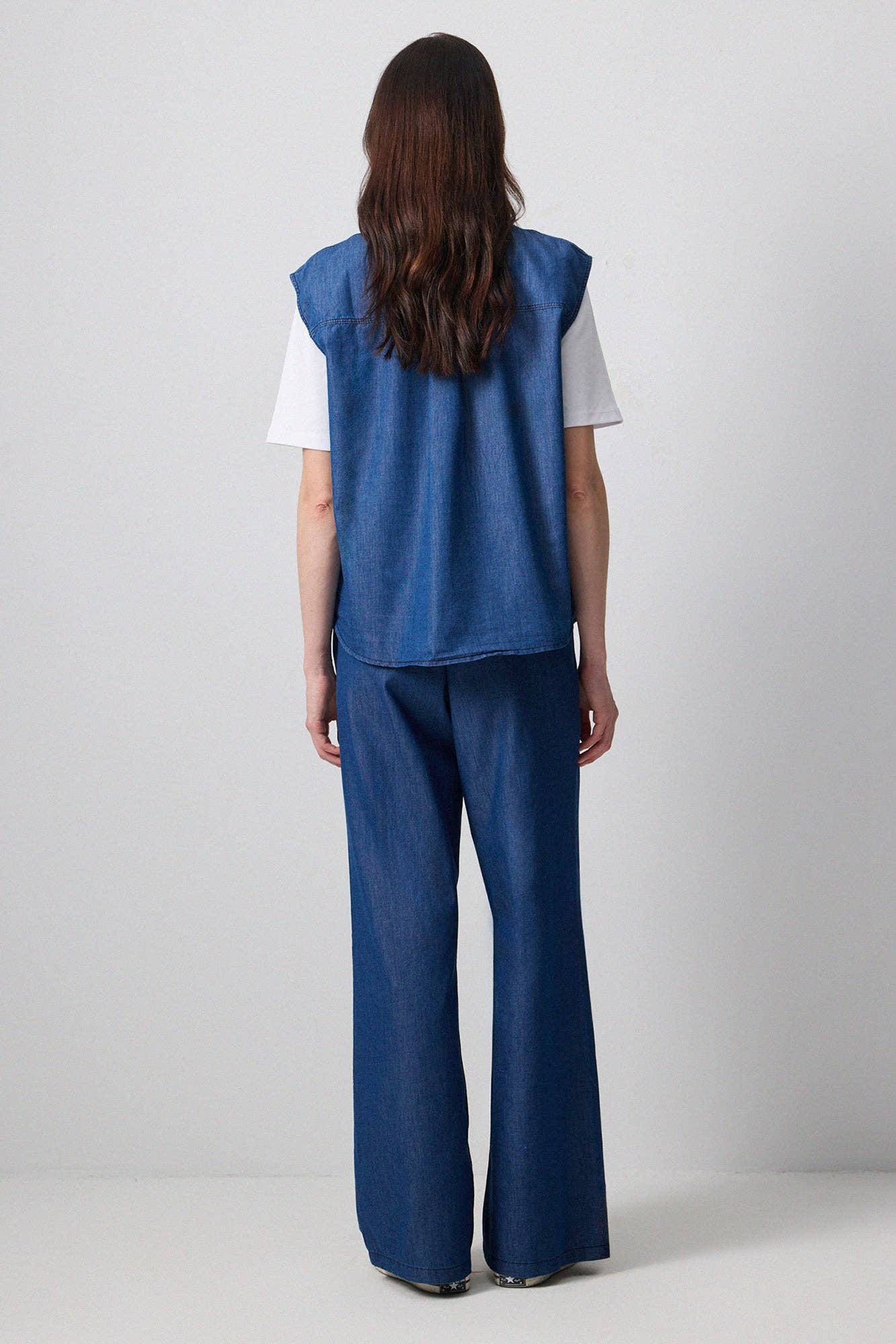 Gilet denim senza maniche oversize con bottoni