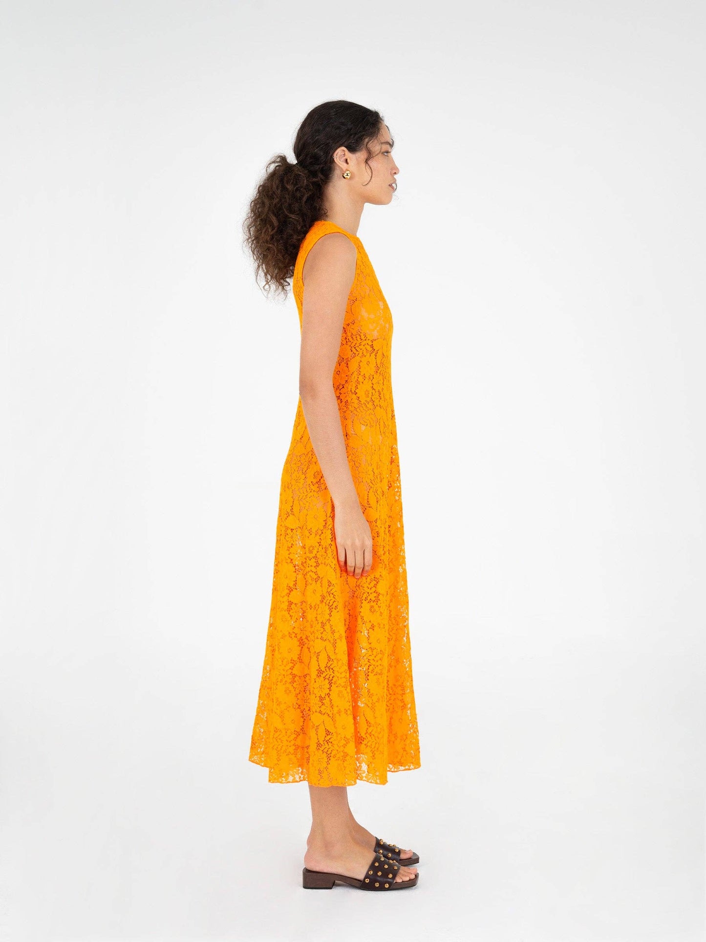 Abito midi in pizzo arancione Loki