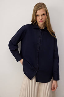 Camicia oversize in cotone blu navy