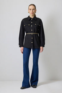 Giacca camicia effetto suede con cintura a catena