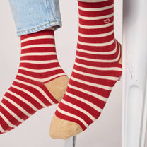 Calzini in cotone pettinato a righe larghe rosso e beige