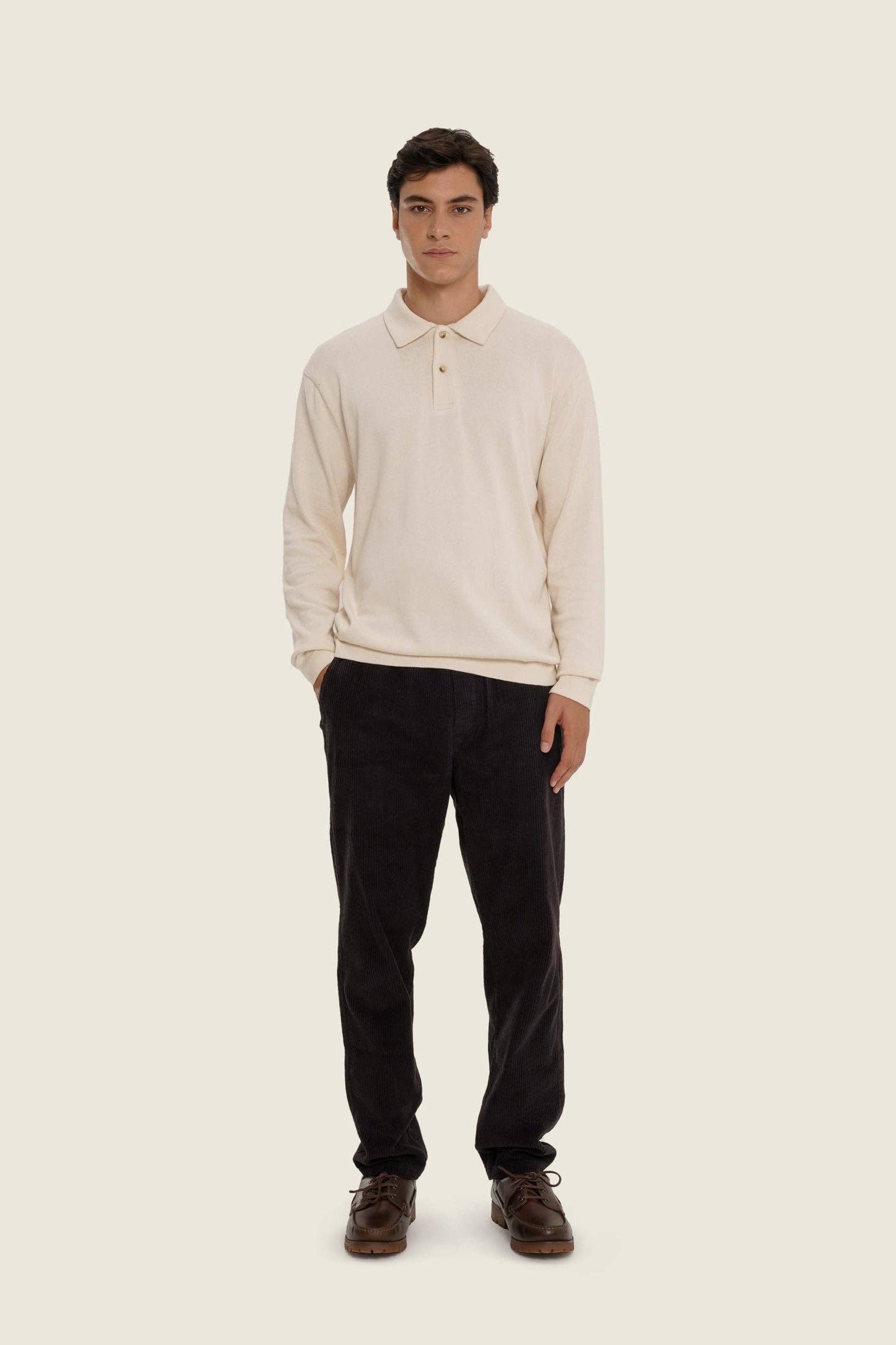 Maglione polo beige in cotone organico