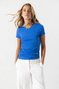 T-shirt basic in cotone elasticizzato blu