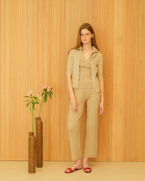 Cardigan a coste in cotone fine con maniche corte