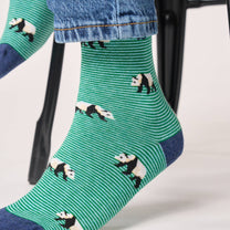 Calzini in cotone pettinato con panda a righe