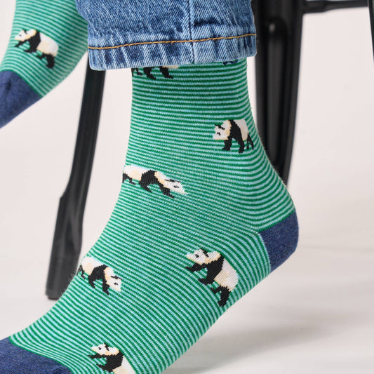 Calzini in cotone pettinato con panda a righe