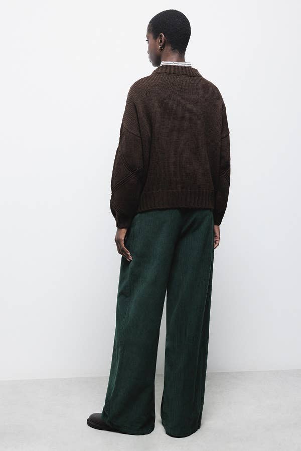 Pantaloni ampi in velluto a coste verde scuro