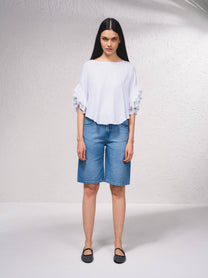 Bermuda in denim dritti vita alta