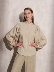 Blusa con maniche a palloncino e collo arricciato