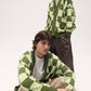 Cardigan a quadri verde in cotone organico