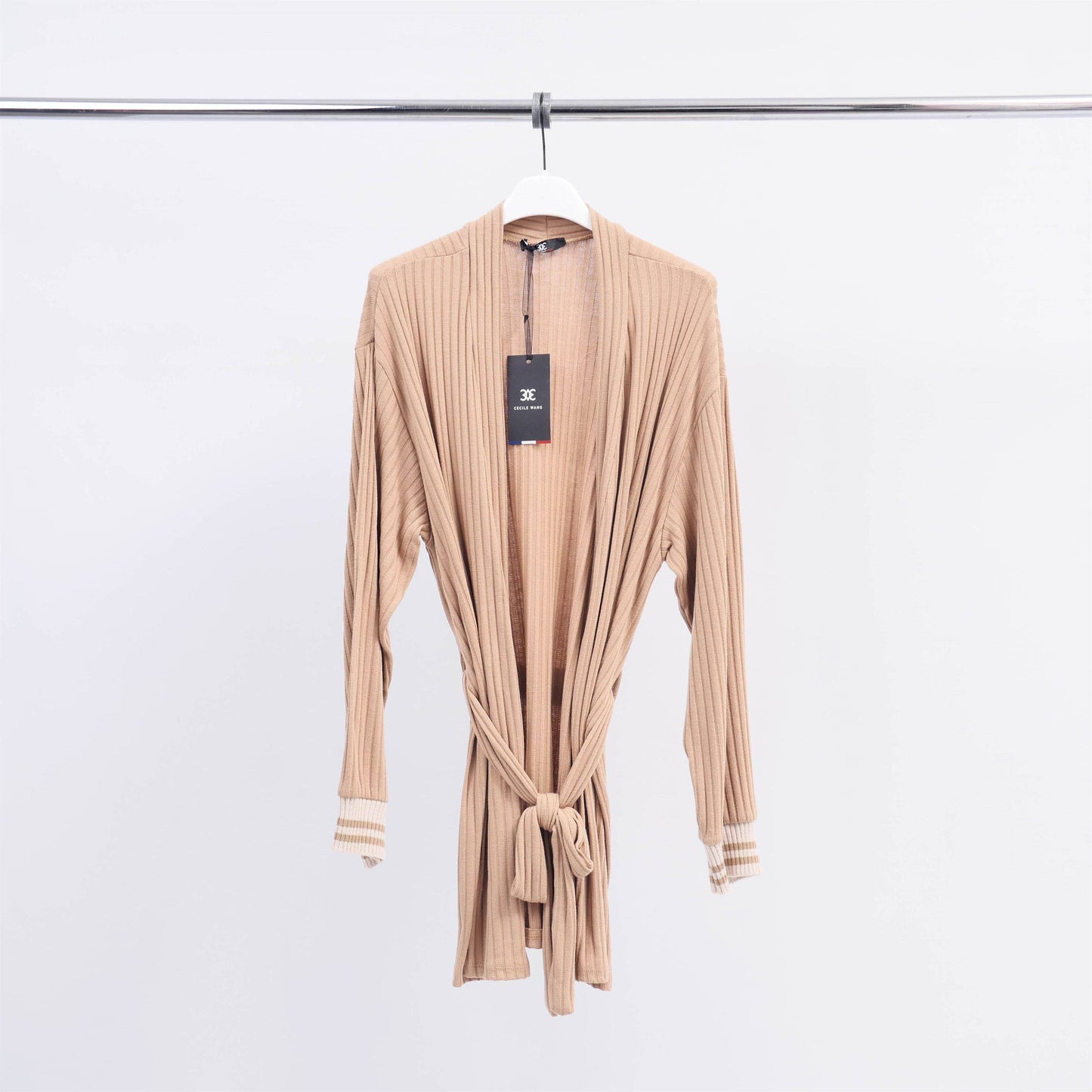 Cardigan lungo a coste con cintura