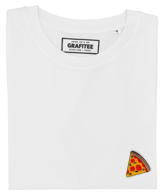 T-shirt unisex bianca con patch pizza ricamata