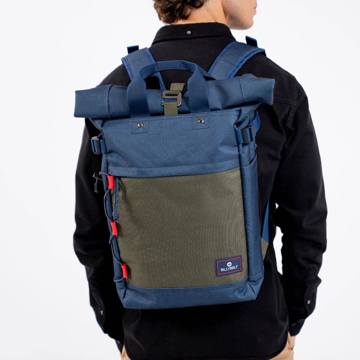 Zaino roll-top in poliestere riciclato navy e khaki