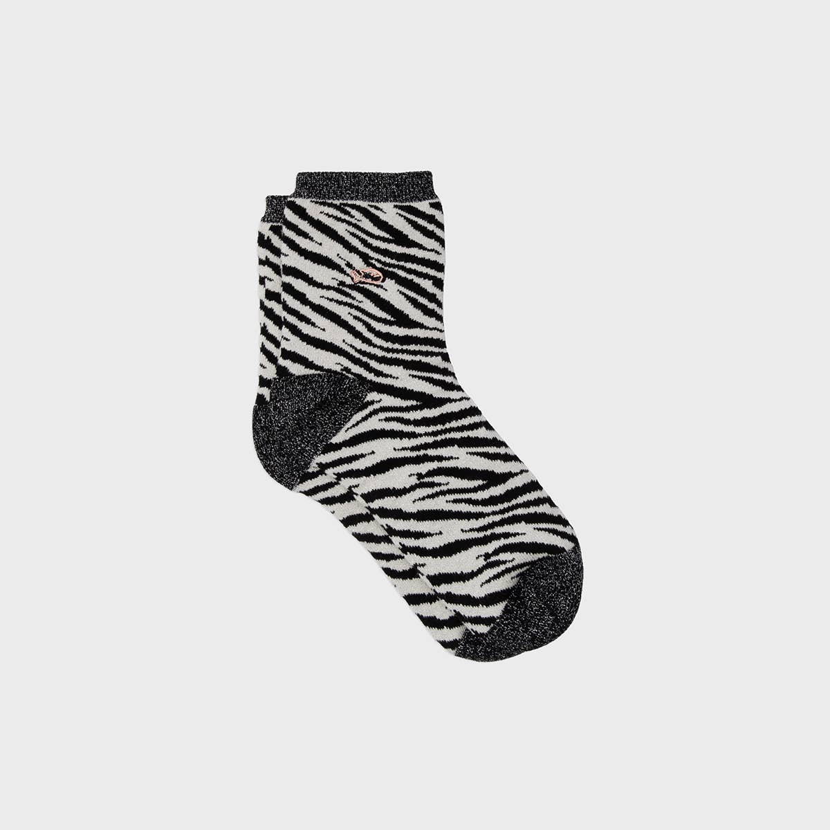 Calze zebra glitterate in cotone pettinato bianco e nero
