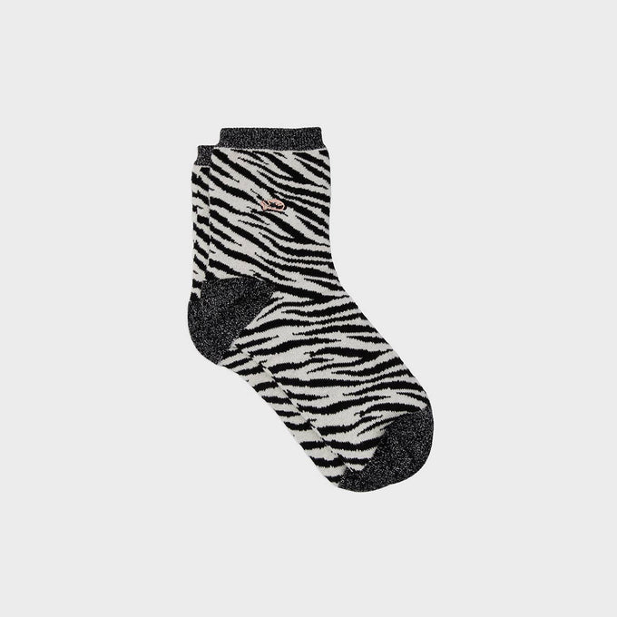 Calze zebra glitterate in cotone pettinato bianco e nero
