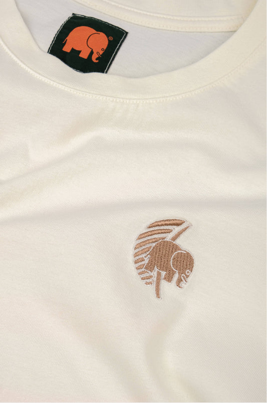 T-shirt donna pigmentata crop in cotone organico con stampa palma