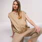 Gilet oversize beige con zip e tasche frontali