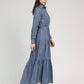 Vestito lungo chemisier a righe indigo