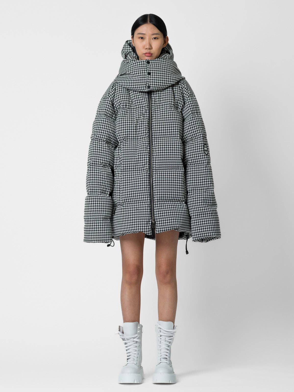 Bomber oversize pied de poule con cappuccio removibile