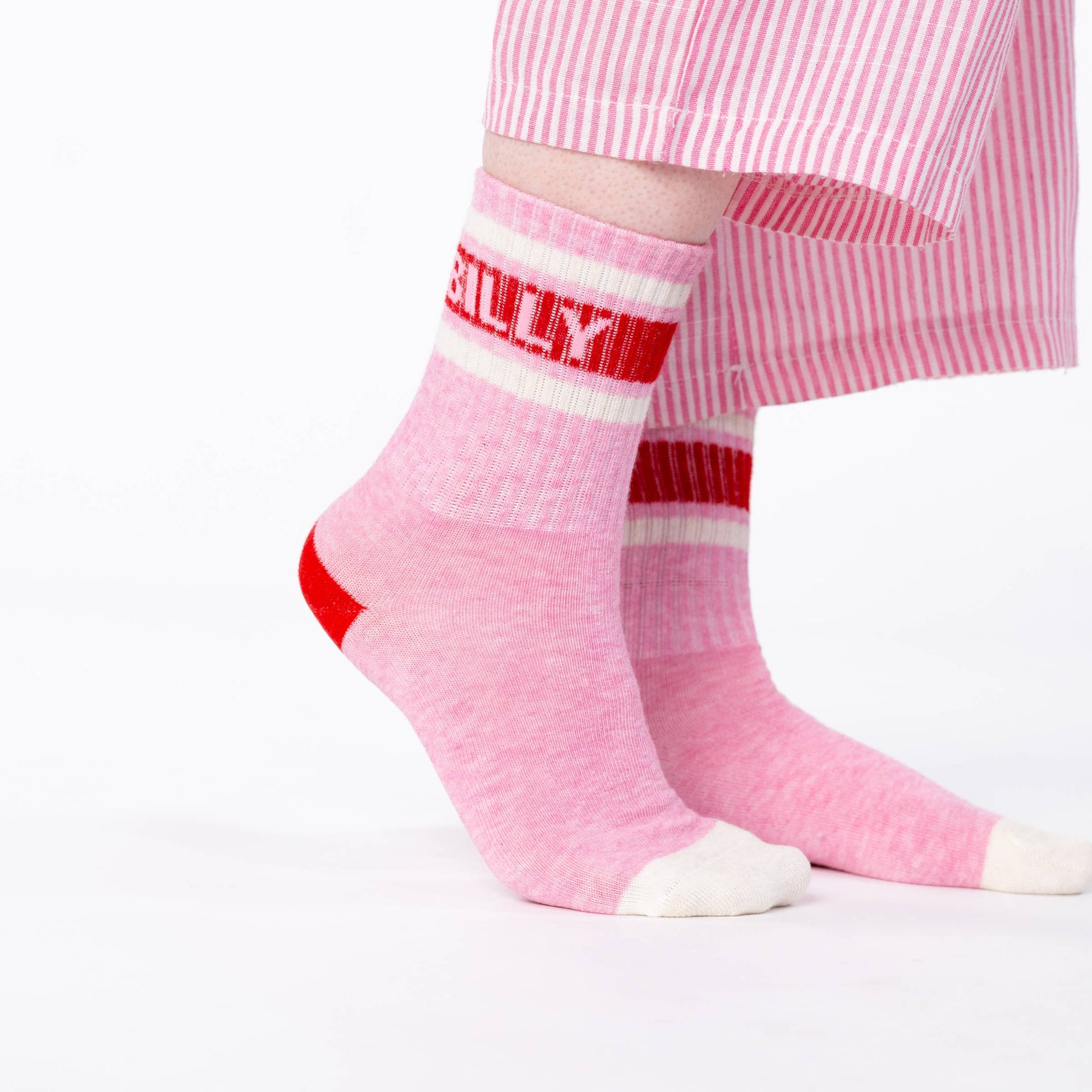 Calzini da tennis rosa a righe con logo
