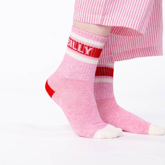 Calzini da tennis rosa a righe con logo