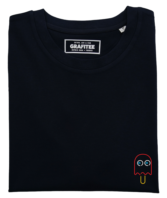T-shirt unisex nera in cotone biologico con ricamo Pac Pop