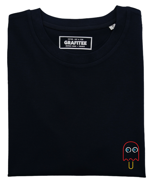 T-shirt unisex nera in cotone biologico con ricamo Pac Pop