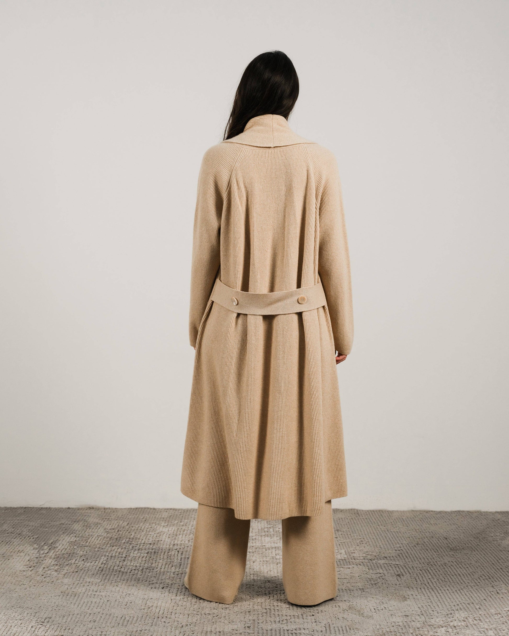 Maxi cardigan in misto cashmere con collo a scialle