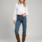 Camicia bianca con rouches e collo alto