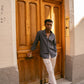Camicia in lino e cotone grigio antracite