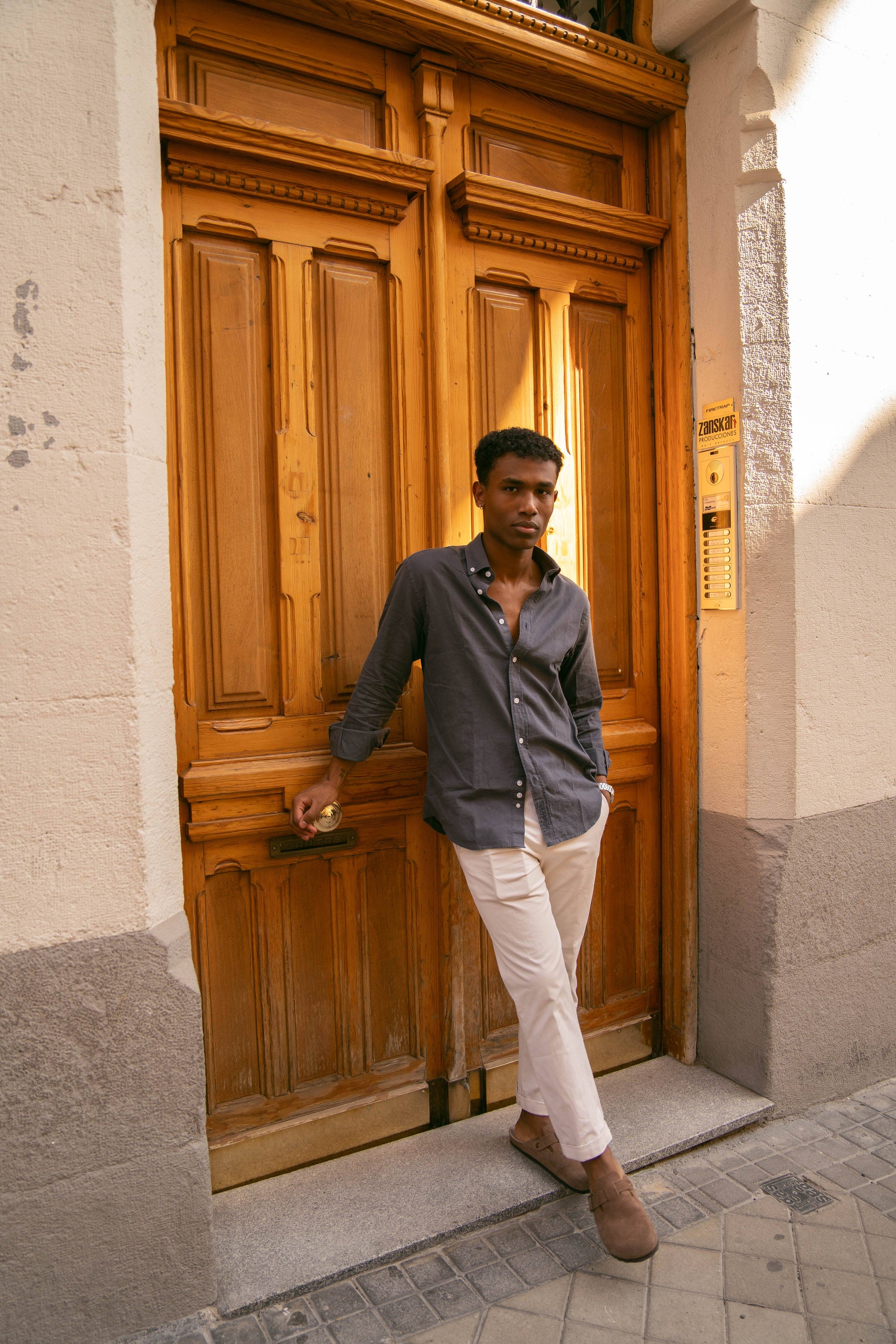 Camicia in lino e cotone grigio antracite
