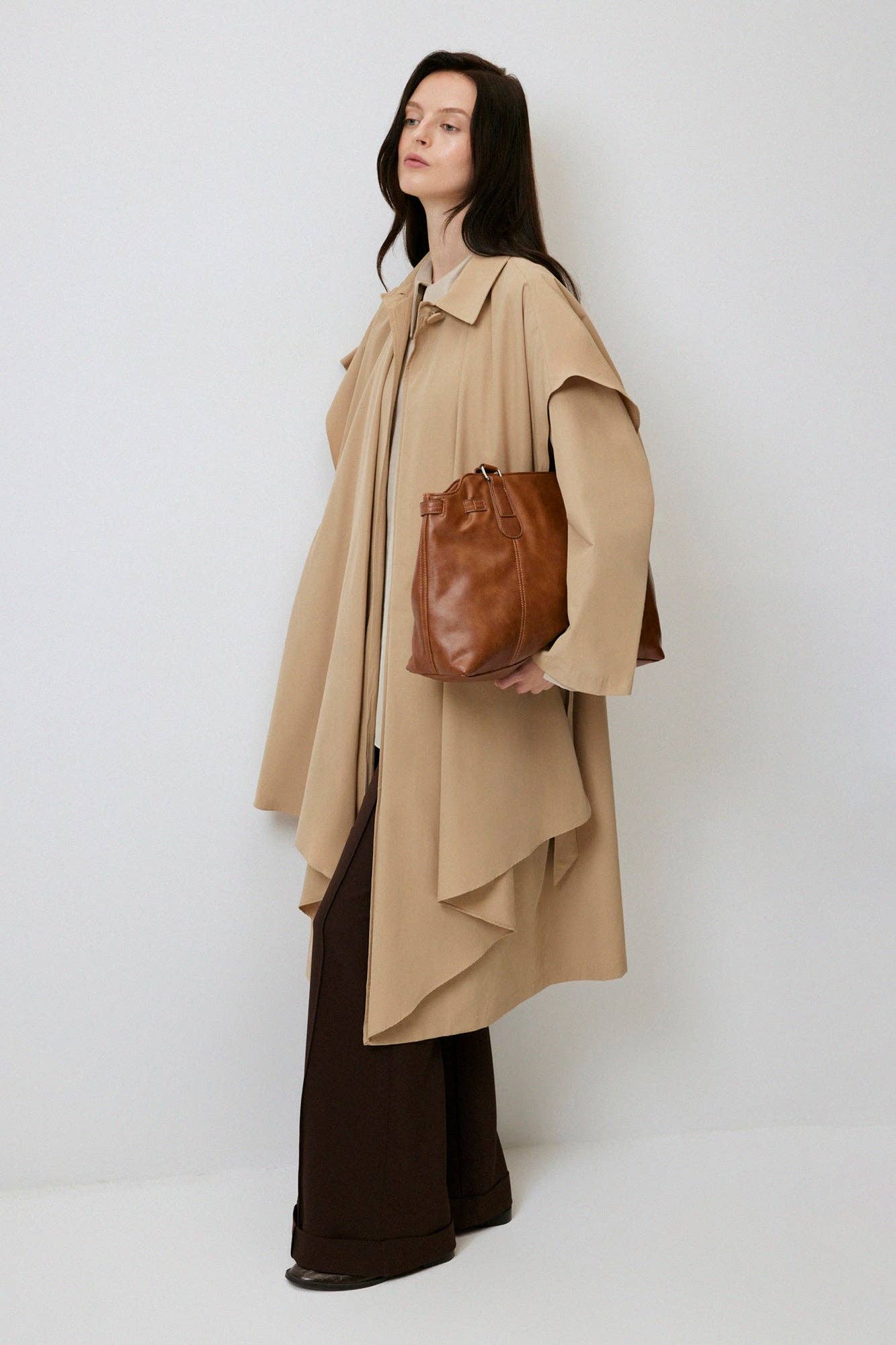 Trench lungo oversize in misto cotone beige
