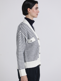 Cardigan in maglia bicolore a righe con bottoni