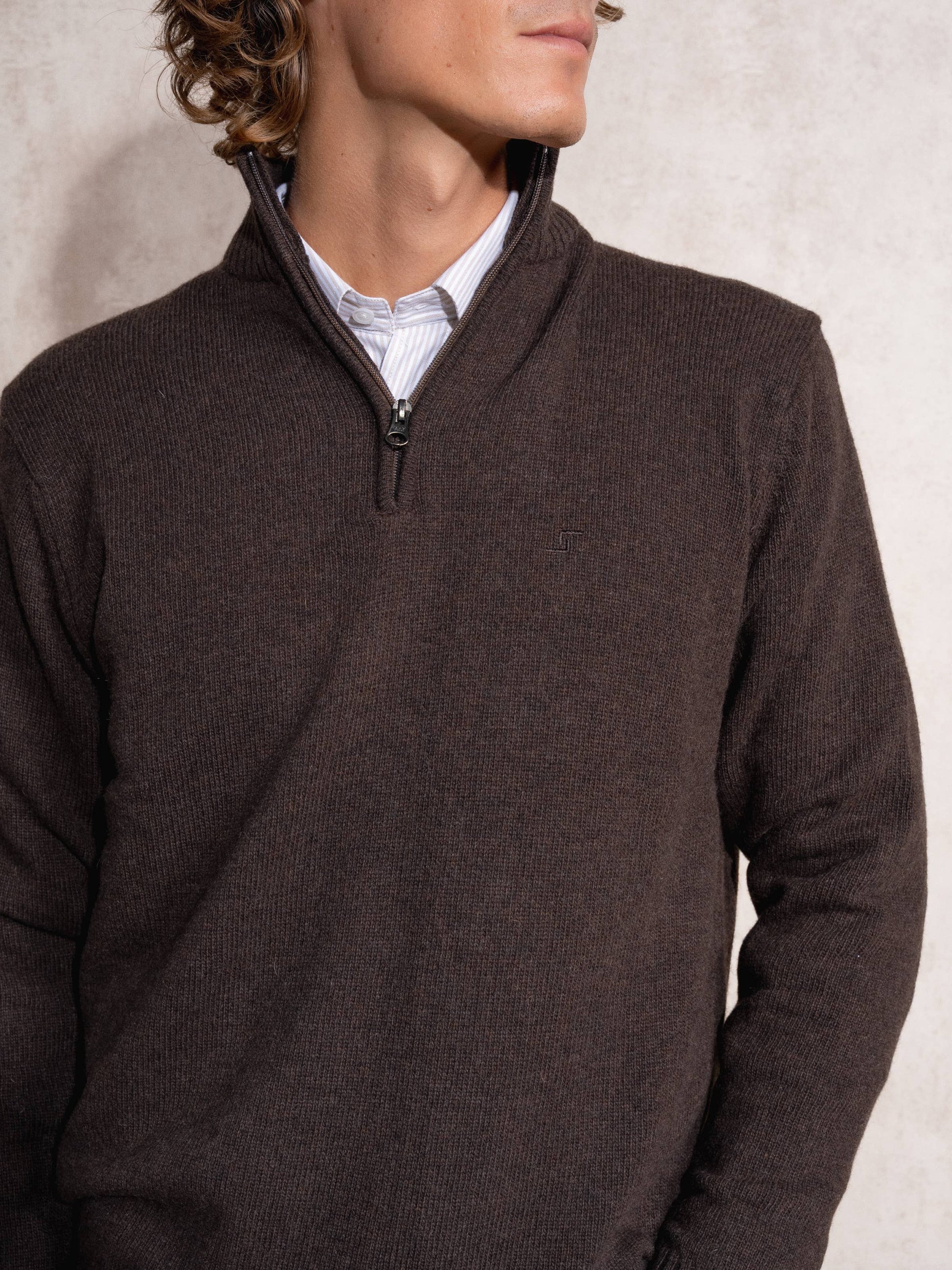 Maglione polo in cotone con mezza zip da uomo