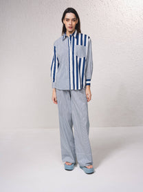 Tunica a righe in cotone con colletto a camicia