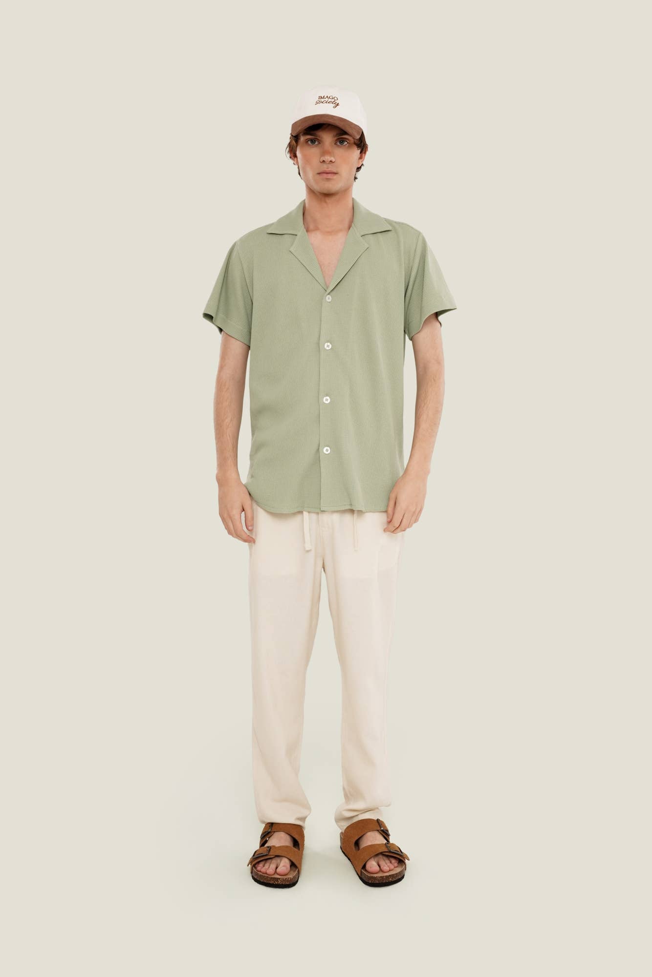 Camicia verde in cotone waffle