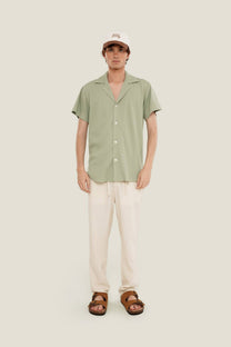 Camicia verde in cotone waffle