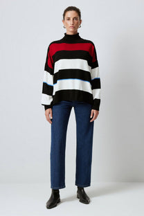 Maglione tunica a righe con collo alto