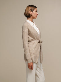 Cardigan in maglia con cintura e micro paillettes