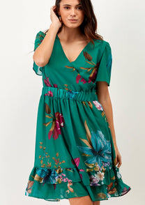Abito corto boho floreale verde