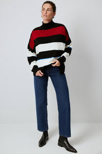 Maglione tunica a righe con collo alto