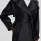 Cappotto trench effetto raso nero con cintura