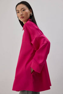Camicia oversize in raso fucsia