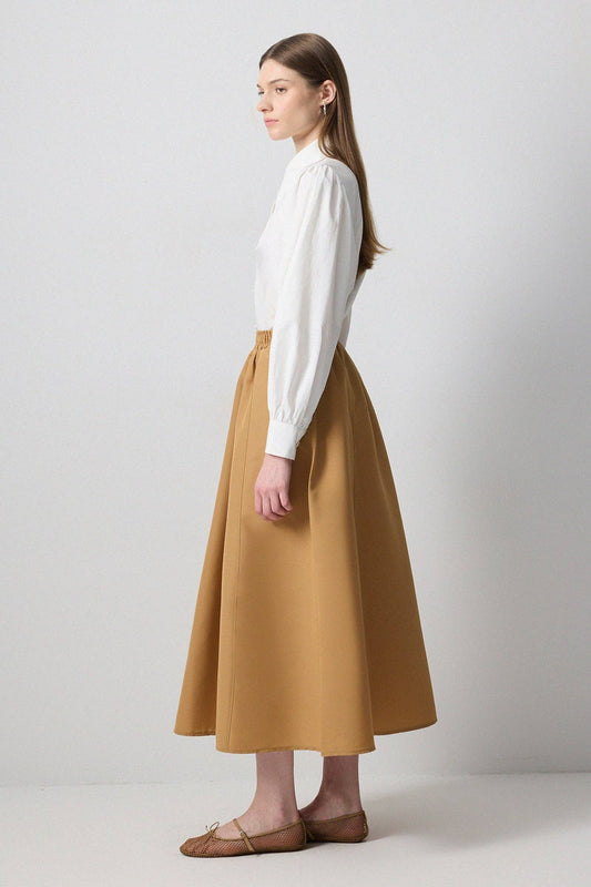 Gonna midi tessuta con vita elasticizzata