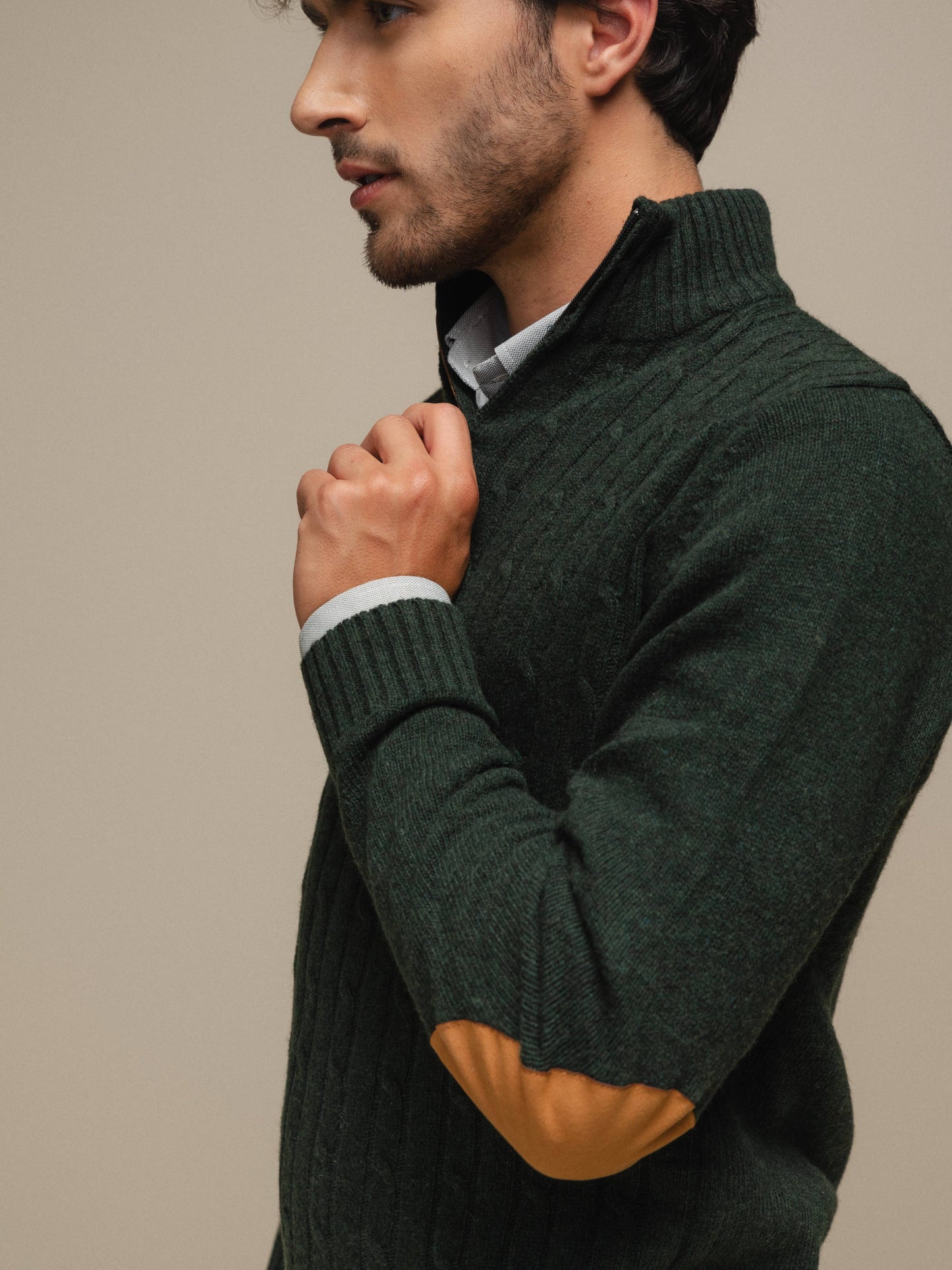 Maglione polo in maglia con zip da uomo