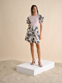 Shorts in lino stampato con motivo floreale