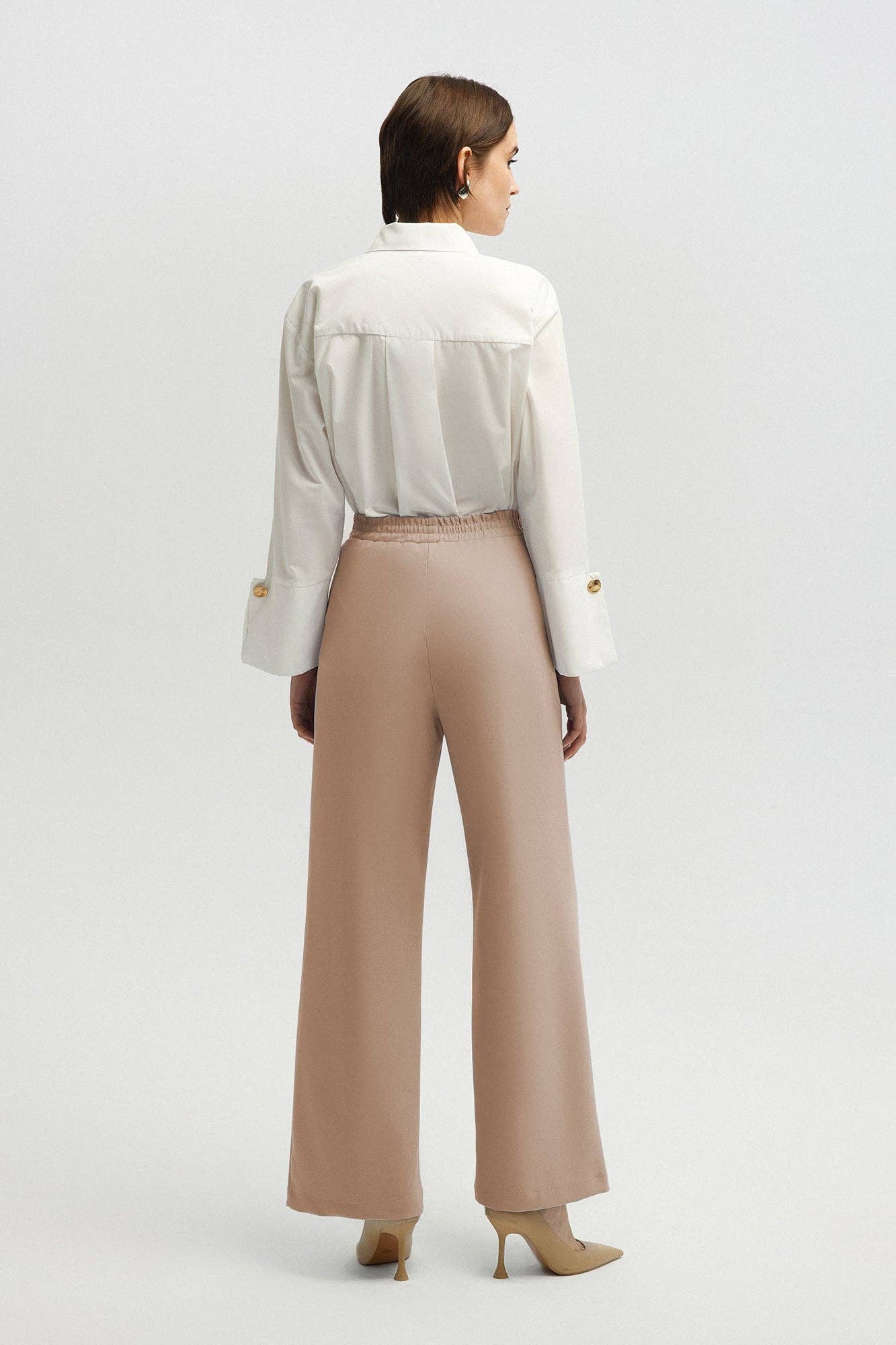 Pantaloni a vita alta in crêpe elasticizzato morbido